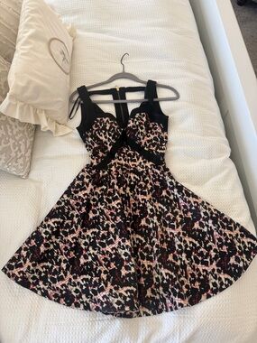 XOXO Black Dress with Pink and Cream Abstract Accents